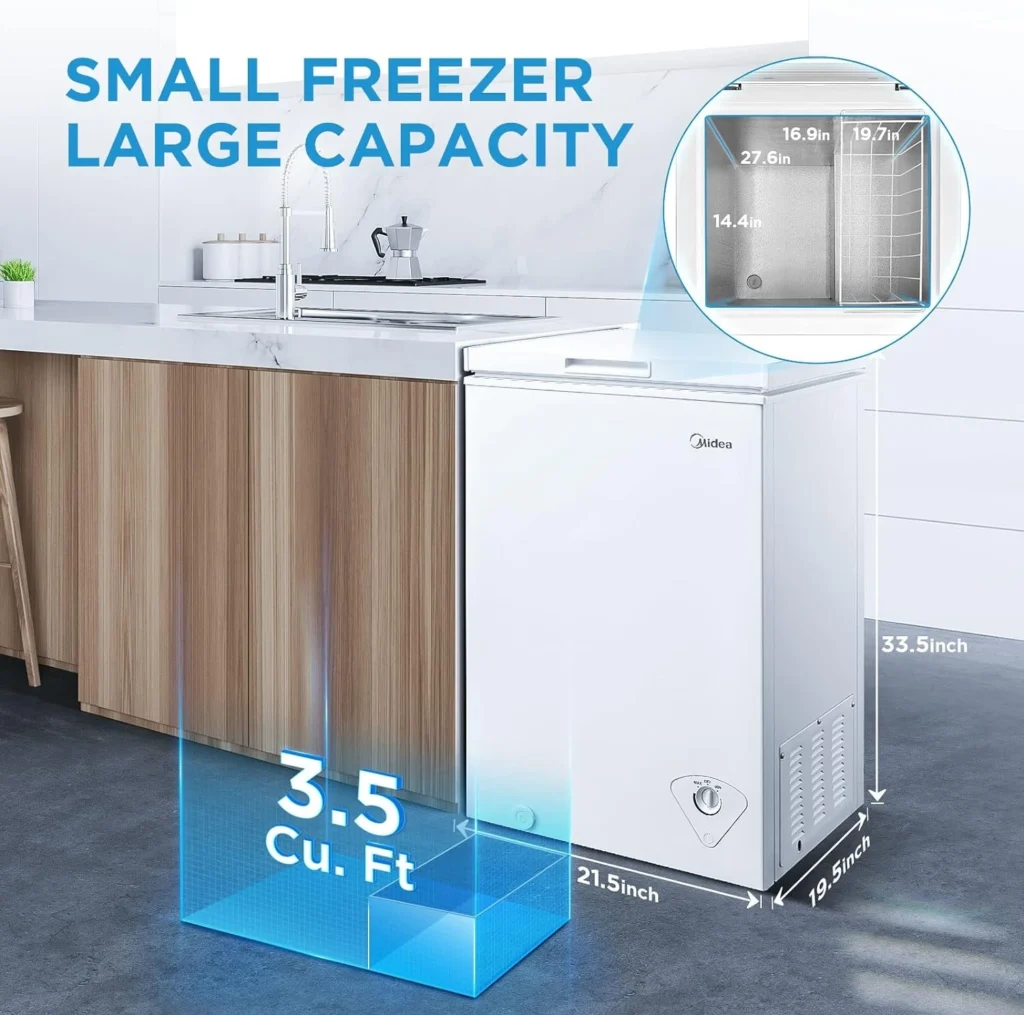 Lots of storage capacity in a compact design with the midea mrc04m3aww white 3.5 cu ft mini freezer cubic feet